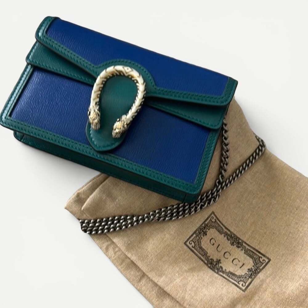 Gucci Dionysus Super Mini Blue and Green Leather Chain Shoulder Bag - Picture 2 of 5